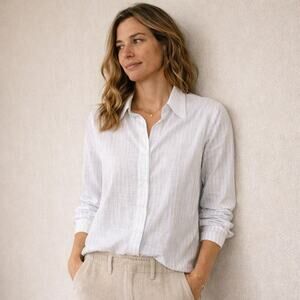 Raquel Allegra Button up Shirt Long Sleeve Blue Stripe cotton Size 0